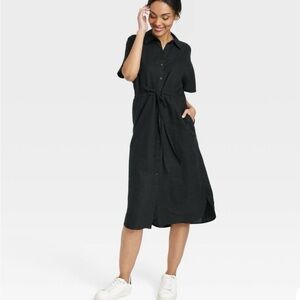 Women's Short Sleeve Linen Midi Shirtdress
 - A New Day™
